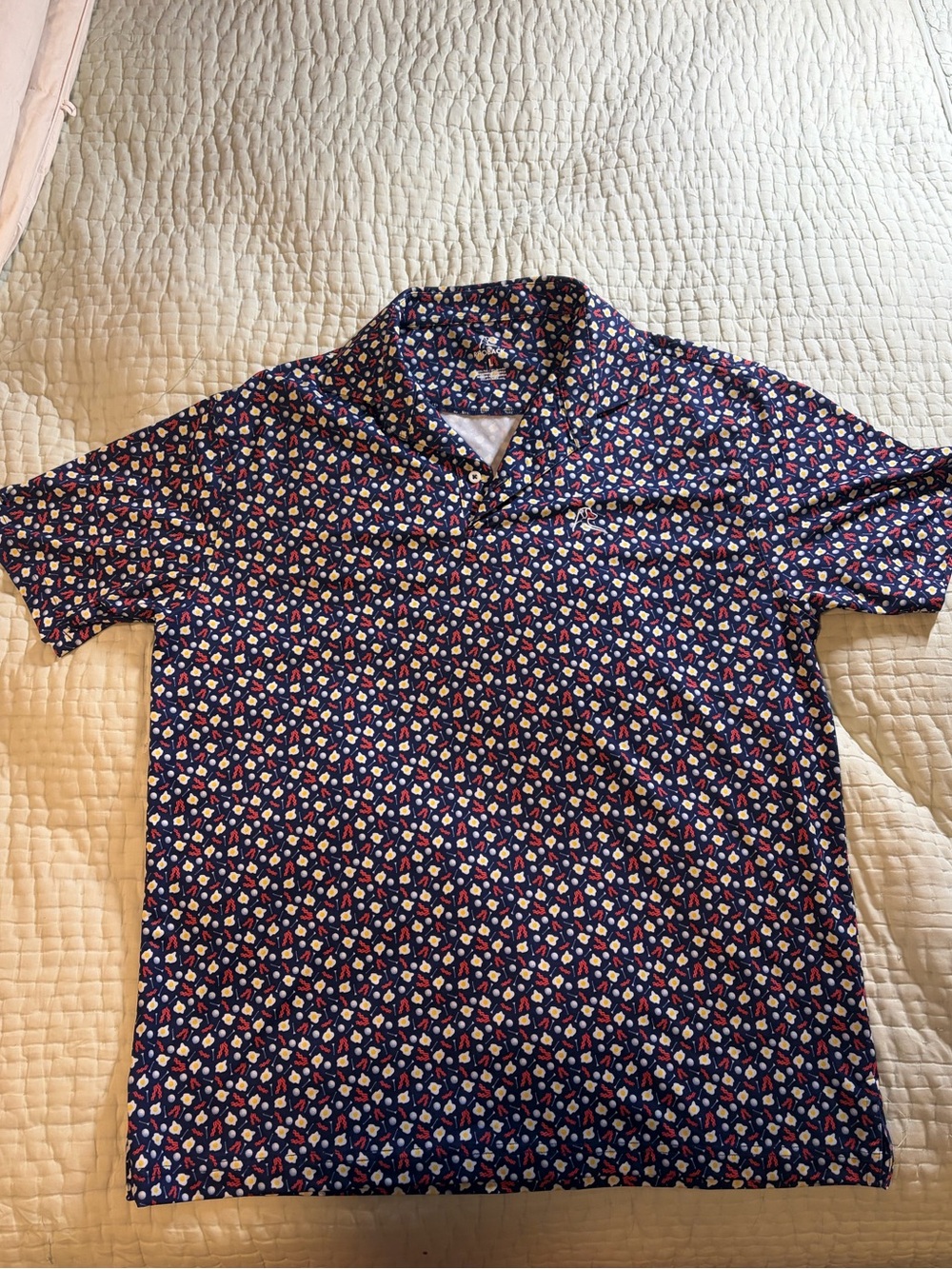 Rhoback Navy Short-Sleeve Polo with Egg and Bacon Print